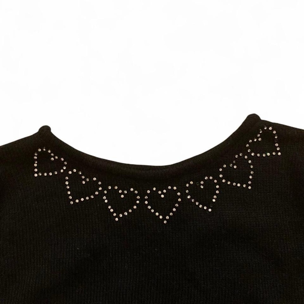 VTG 80s Selection Black Rhinestone Heart Cropped Sweater Puff Sleeve - S